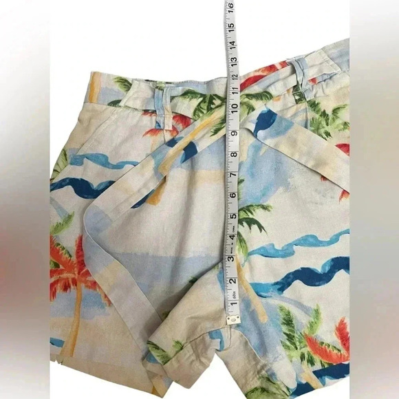 C&C California Tropical Beach Palm Tree Belted Linen Blend Shorts Womens Size 8 - Picture 8 of 11